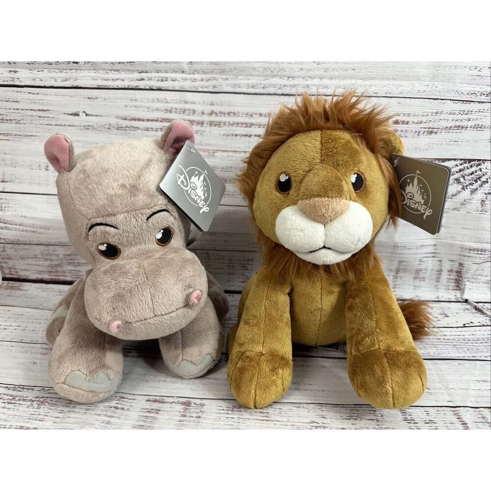 Disney Parks Lion and Hippo Plush Set New Stuffed Animals Cute Soft 